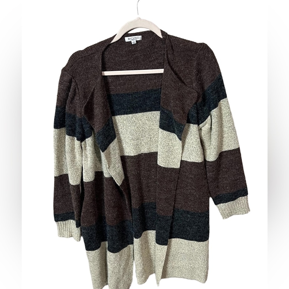 Baciano Brown Multicolor Long-Line Open Cardigan Size Small